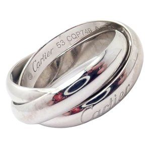 Authentic! Cartier 18k White Gold Trinity Band Ring Size 53 US 6.25